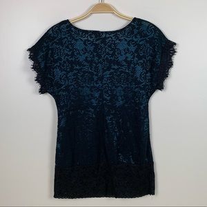 Black and teal Iridescent lacy blouse